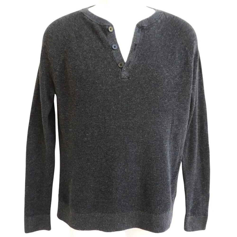 Silk Linen Henley Banana Republic Long Sleeve Thermal Charcoal Grey Streetwear L